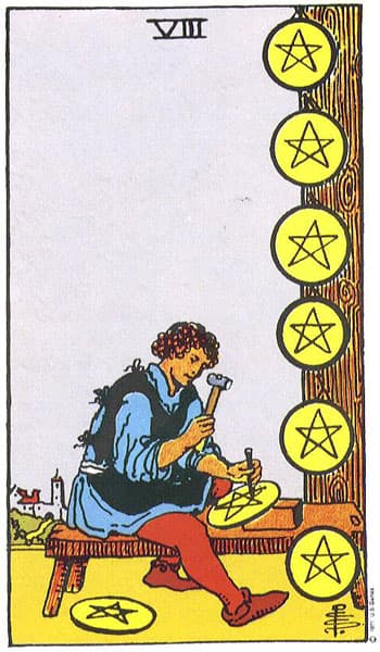 Ocho de Oros — arcano menor del tarot